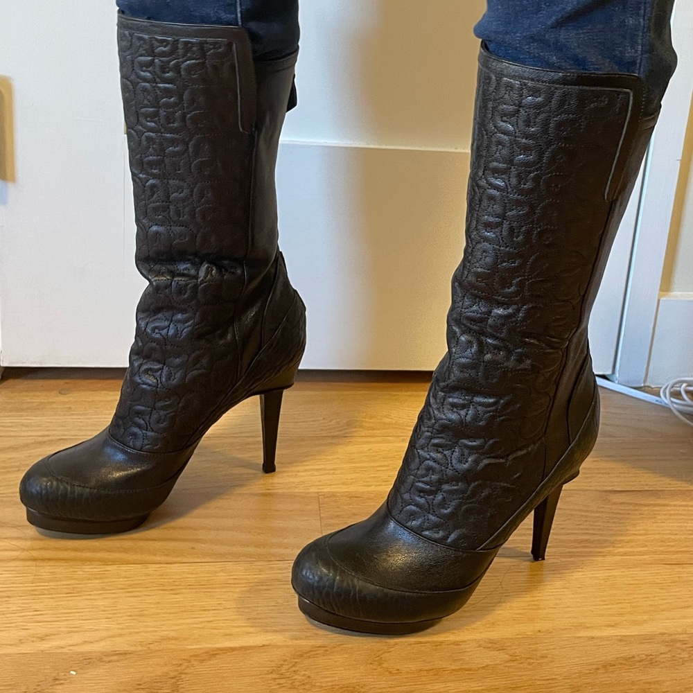 high heel leather boots